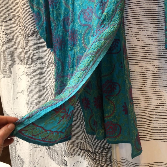 Hand-embroidered Silk Turquoise Tunic Sz. M from India - Picture 9 of 11